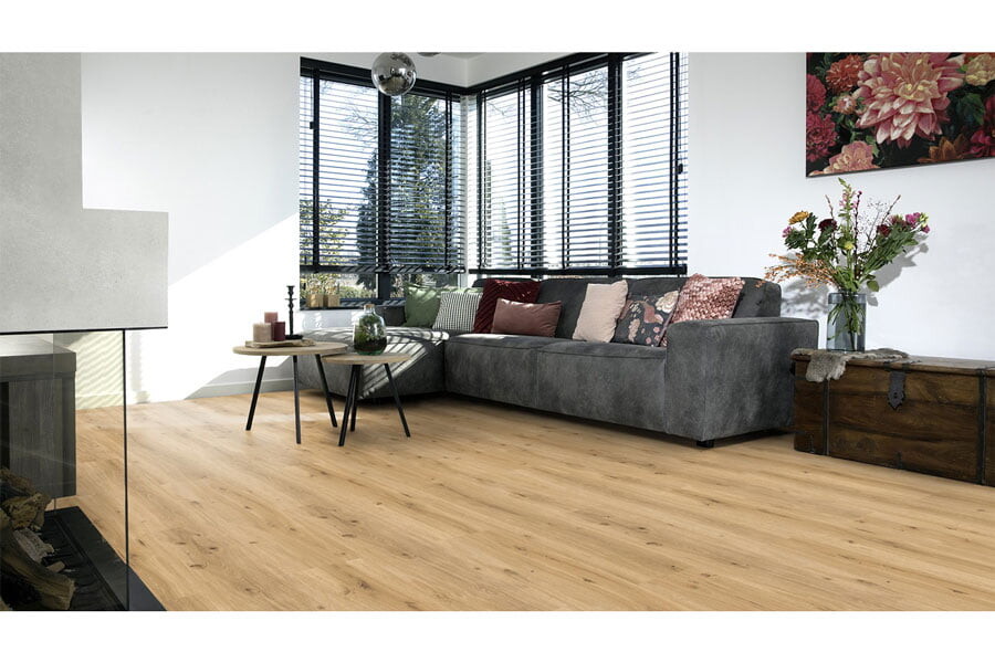 Click PVC op HDF woonkamer elektrische vloerverwarming